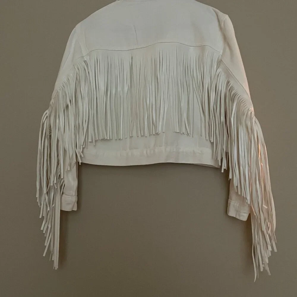 Jolene, Cropped, Fringe Denim Jacket, NWOT. - Picture 2 of 9